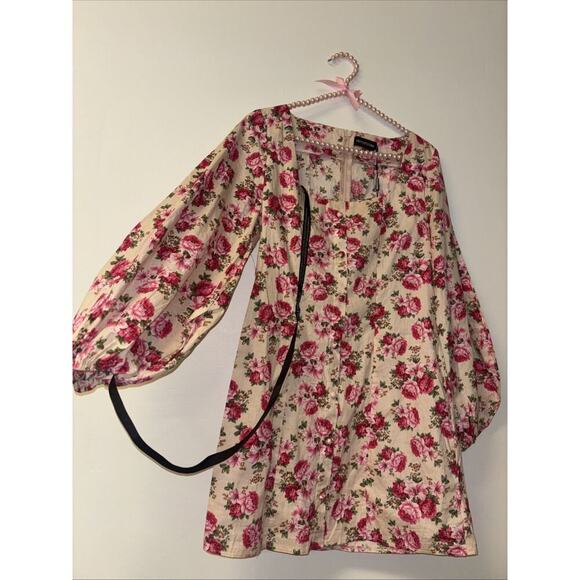 NWT Pretty Little Thing Sz 8 Med Mini Dress, Floral Cotton Cottage Peasant Prep - Picture 1 of 10